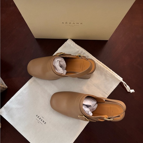 Sézane Rebecca Tan Block Heel Mules, Size 8 US/39 - Picture 5 of 6